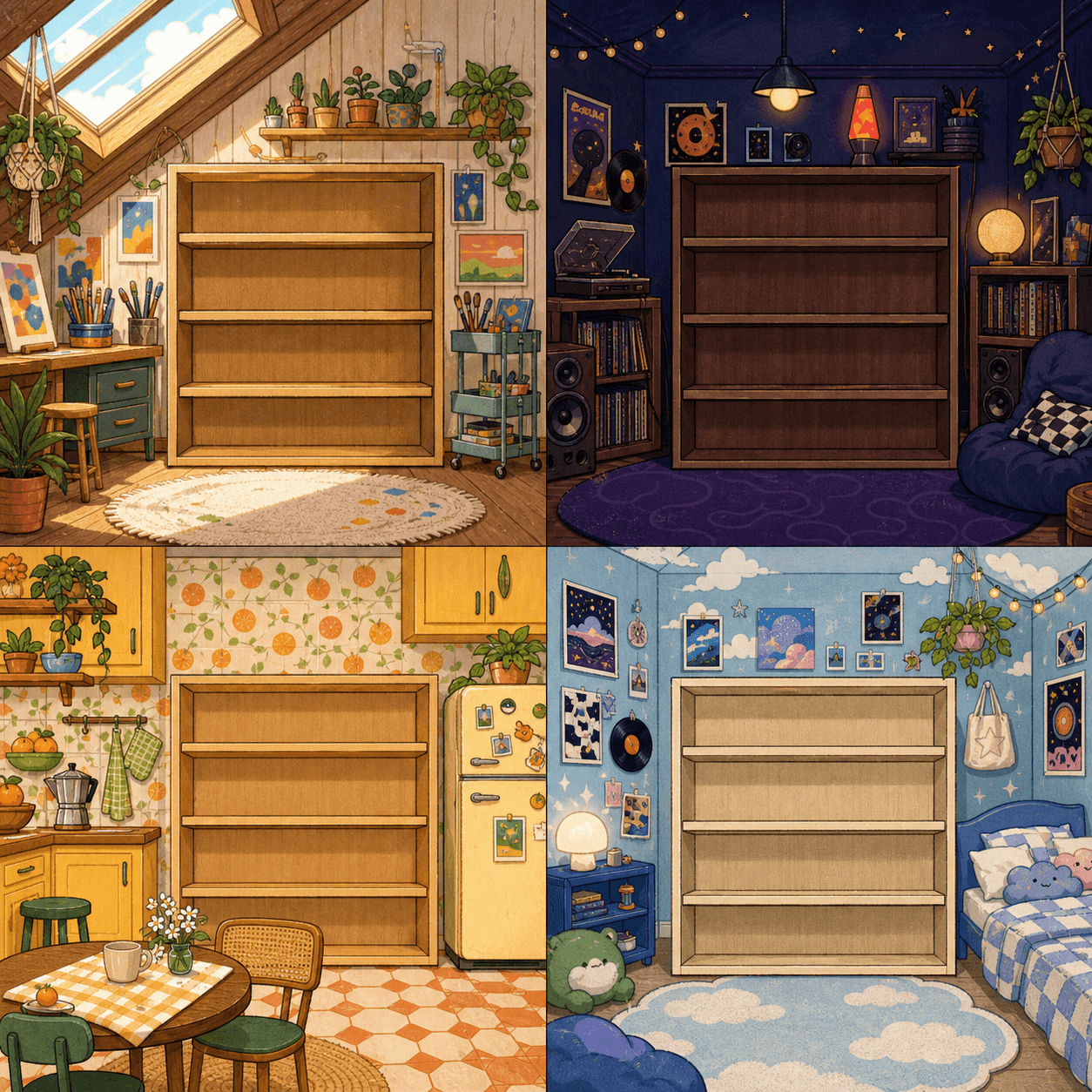 A PrepDrop collectible room with shelves